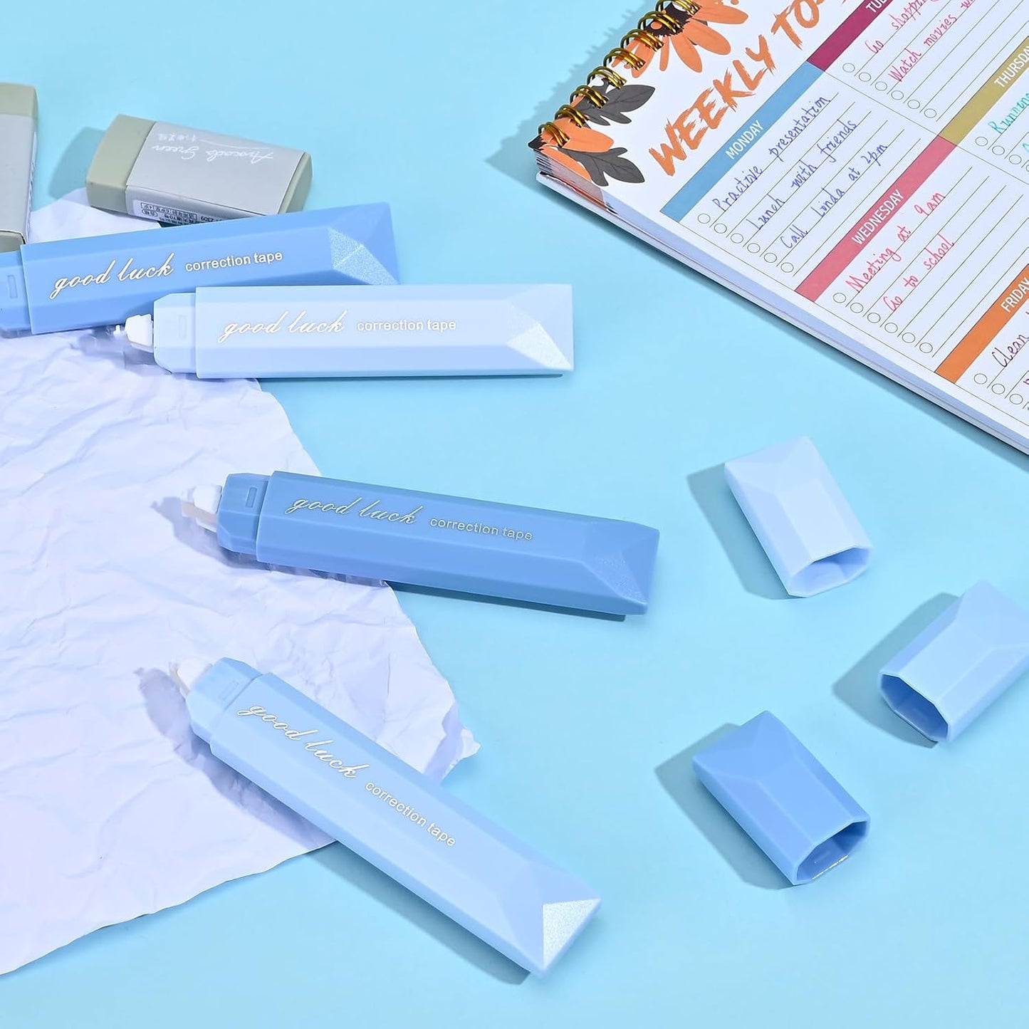 Temiary 5 Pcs White Correction Tapes, Aesthetic Correction Tape Pens Smooth Pull Out, Easy to Use Pen Shaped Applicator for Students School Office Supplies (Blue)