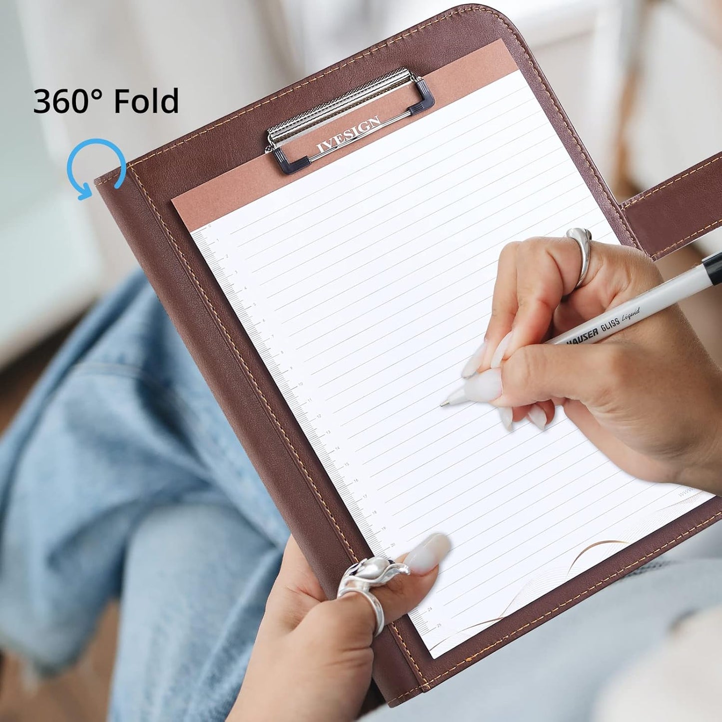 IVESIGN Leather Portfolio Notebook with Folder, Storage Clipboard with Cover for Legal Pad Holder Letter Size A4 Writing Pad for Business School Office Resume Conference Notepad Clip Boards (Brown)