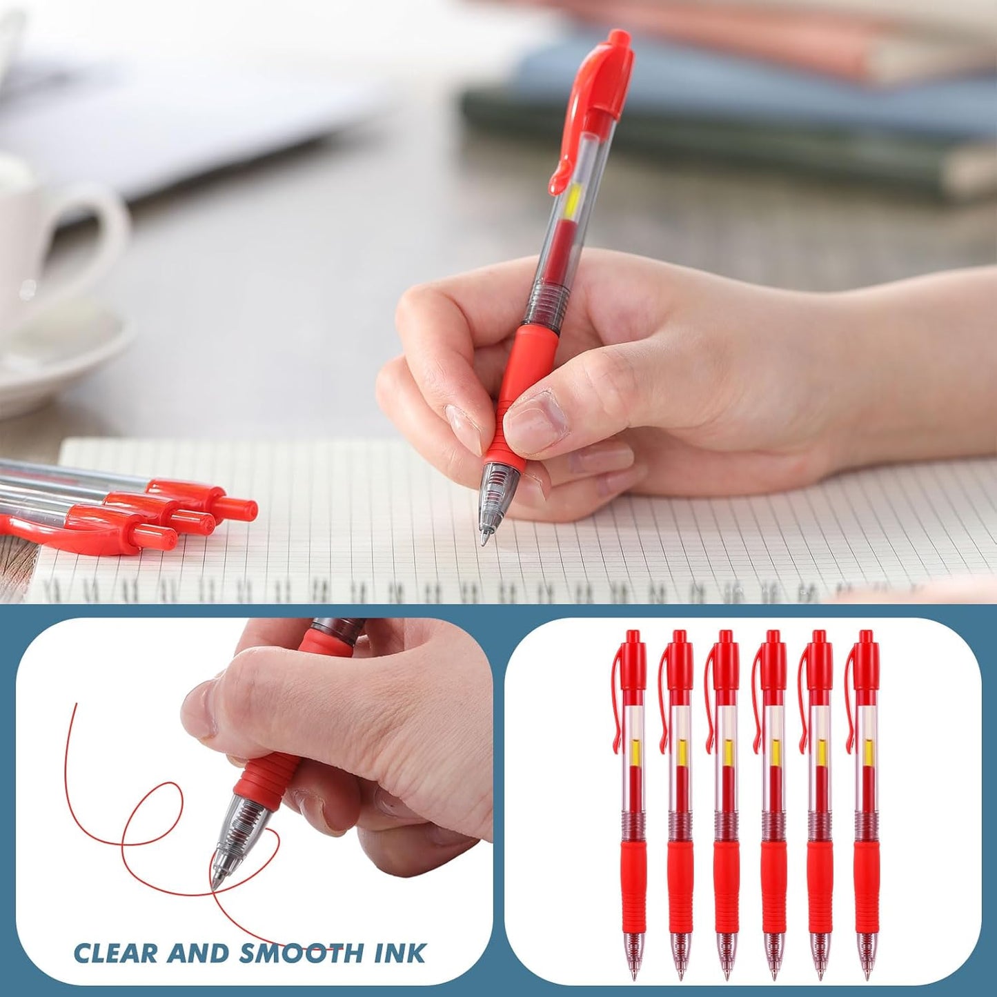 Jetec 250 Pcs Premium Gel Roller Pens Bulk, Fine Point 0.7 mm, Retractable Gel Ink Roller Ball Pens for Writing Journaling Taking Notes Office (Red)