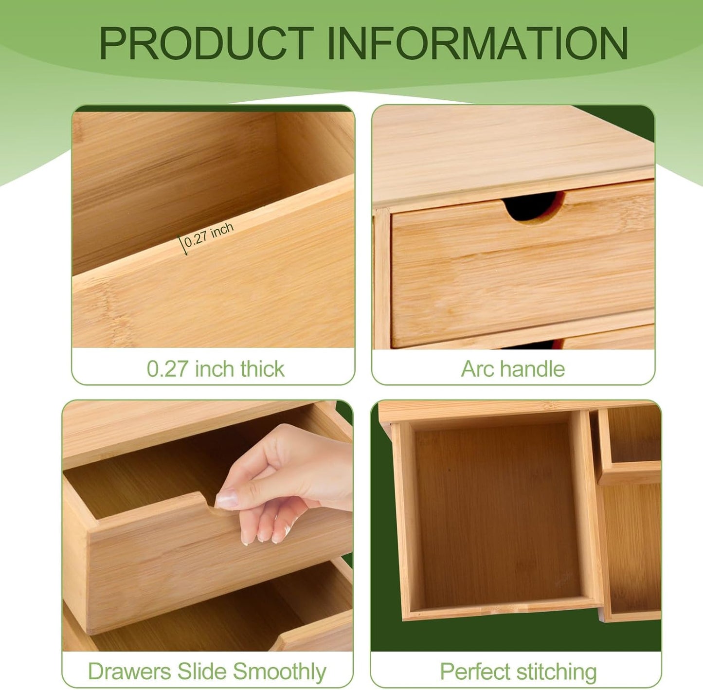 Bamboo Desk Organizer 3 Drawer with Shelf, Countertop Organizer with Drawers Makeup Storage Drawer 3 Drawers Tabletop Storage Organization Box Home Office Workspace