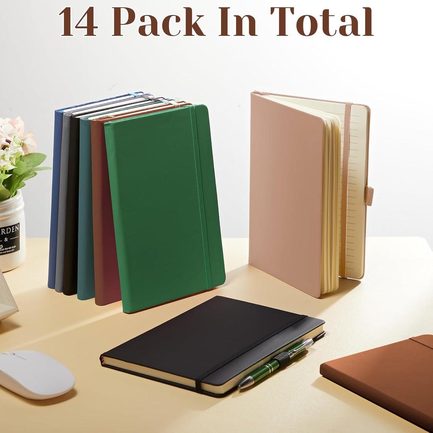 Laumoi 14 Pack Lined Journal Notebooks 5.5 x 8.2 Inch A5 Hardcover Notebook College Ruled Notepad with Pen Holder PU Leather Ruled Lined Journals for School Business Work Writing(Deep Color)