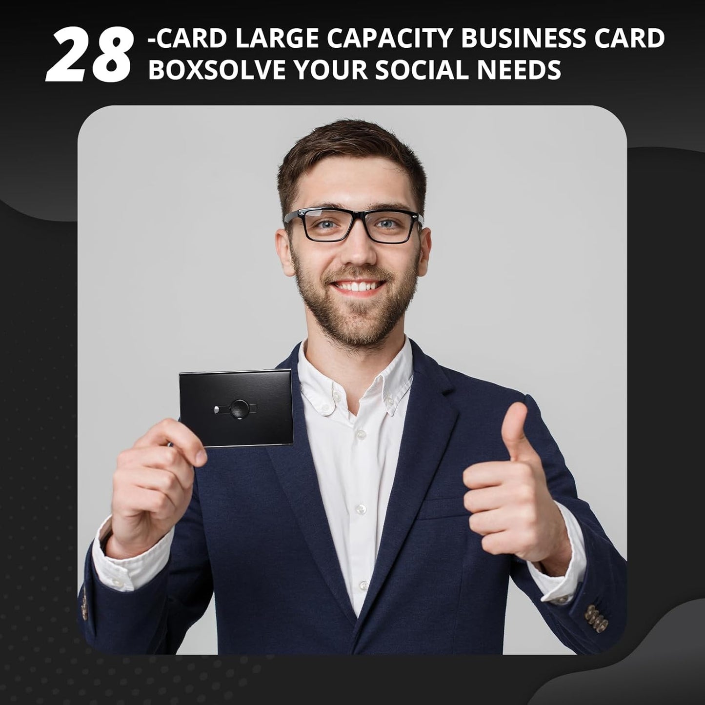 Zonon Large Thumb Drive Business Card Holder Fit 28 Name Credit Aluminum Alloy Slide out Name Card Case Portable Business Holder Wallet Pocket for Men Women(Black)