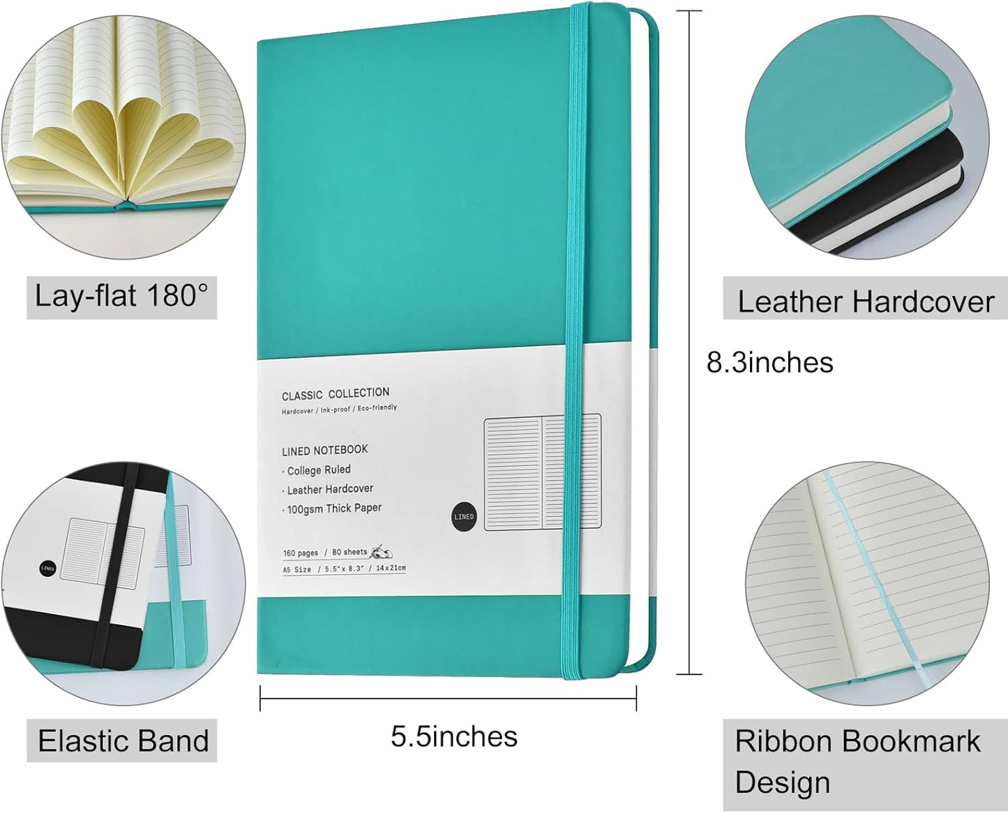 Coopay 24 Pack A5 Journal Notebooks Bulk, 160 Pages, 100GSM Thick Paper, 8.3 x 5.5 inch Hardcover Lined Leather Journals for Writing Office School Business,Bulk Notebook for Work Men Women (Green)