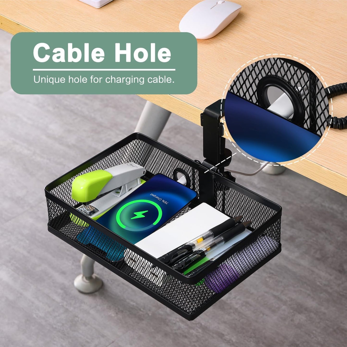 ROSYLINE 360°rotation under desk drawer, Drawer Under Desk Storage Organizer, Rotary Desk Storage Organizer with Cup Holder, Clamp Drawer Basket, sturdy and durable (black)