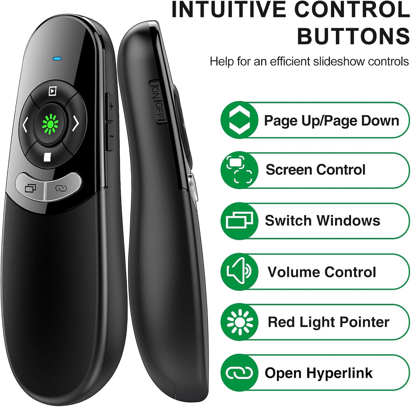 2 in 1 USB Type C Presentation Clicker with Green Laser Pointer, Wireless Presenter for PowerPoint Presentation PPT Clicker, 2.4GHz Presenter Remote Slide Advancer for MacBook/Computer