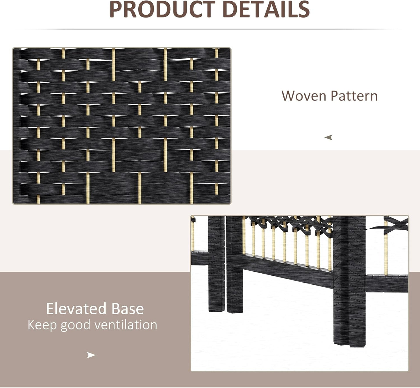 HOMCOM 4 Panel Room Divider, Folding Privacy Screen, 5.6' Room Separator, Wave Fiber Freestanding Partition Wall Divider, Black