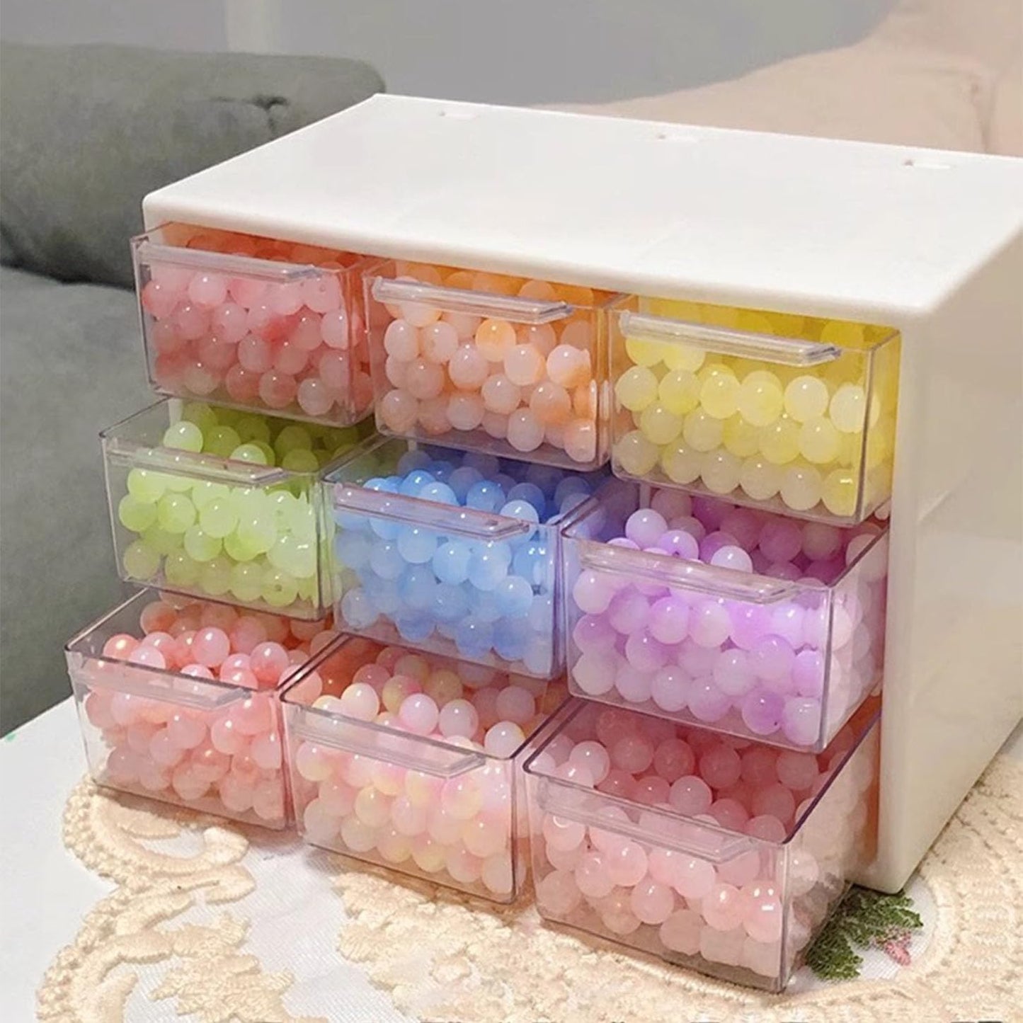 Feadily 2PCS Small Drawer Organizer for Desk, Desktop Drawer Organizer with 9 Clear Drawers, Plastic Desktop Storage Drawers 7.1 Inch x 3 .9 Inch x 4.7 Inch, Yellow