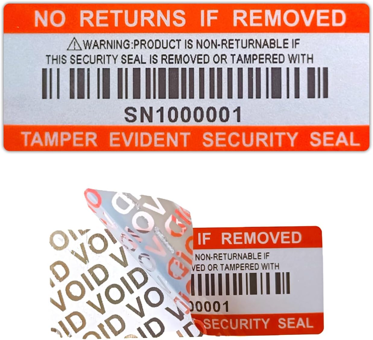 110pcs Tamper Proof Barcode Stickers,Security Label, Warranty Void Sticker with Individual Serial Number,Sealing Label for Package(2x0.8 inches)