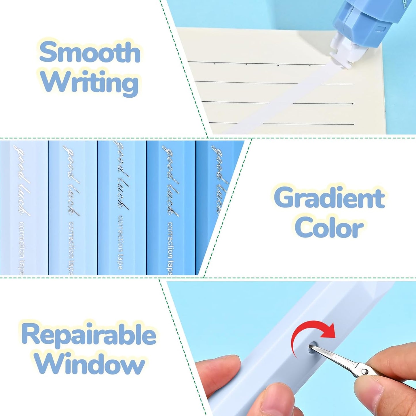 Temiary 5 Pcs White Correction Tapes, Aesthetic Correction Tape Pens Smooth Pull Out, Easy to Use Pen Shaped Applicator for Students School Office Supplies (Blue)