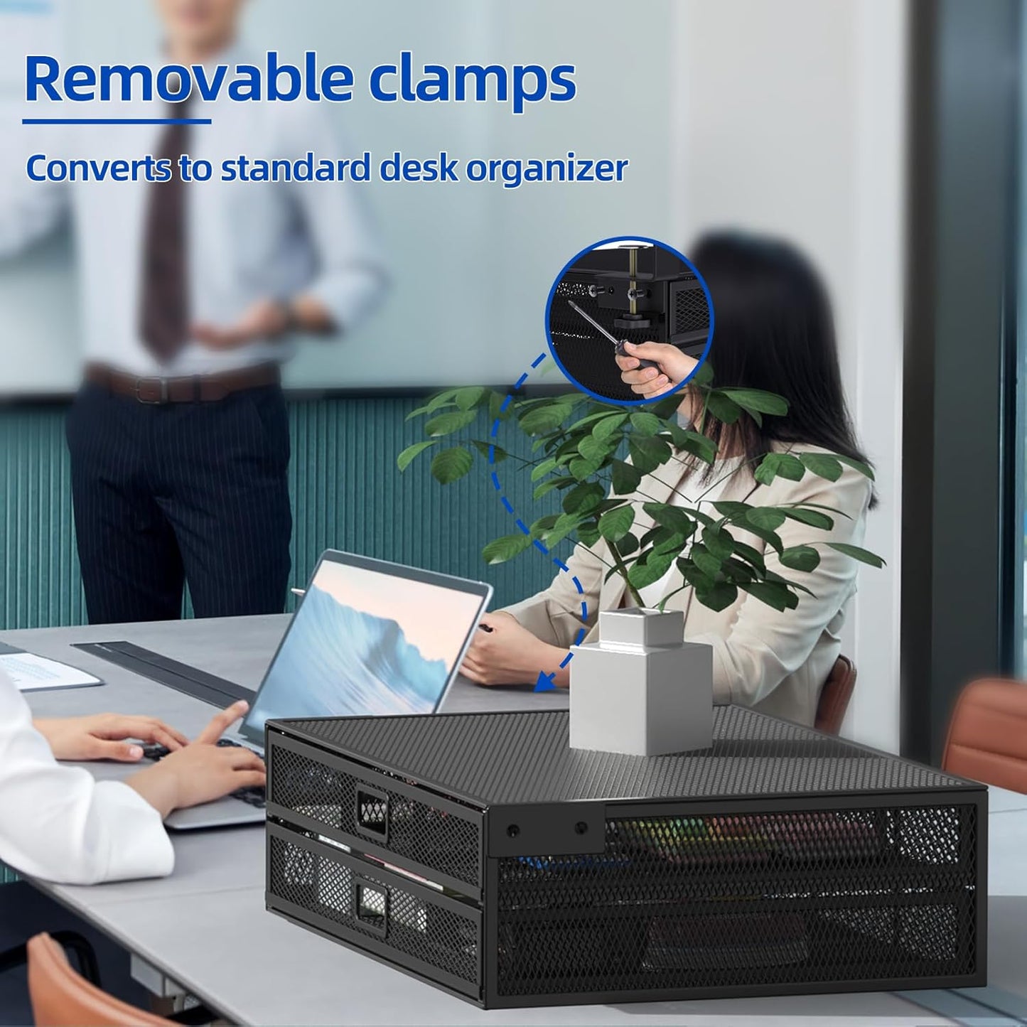 Under Desk Drawer Organizer No Drilling 2 Slide Out Drawer Under Table Storage Drawer Clamp On Under Desk Management Drawer Organizer Suitable for Home and Office