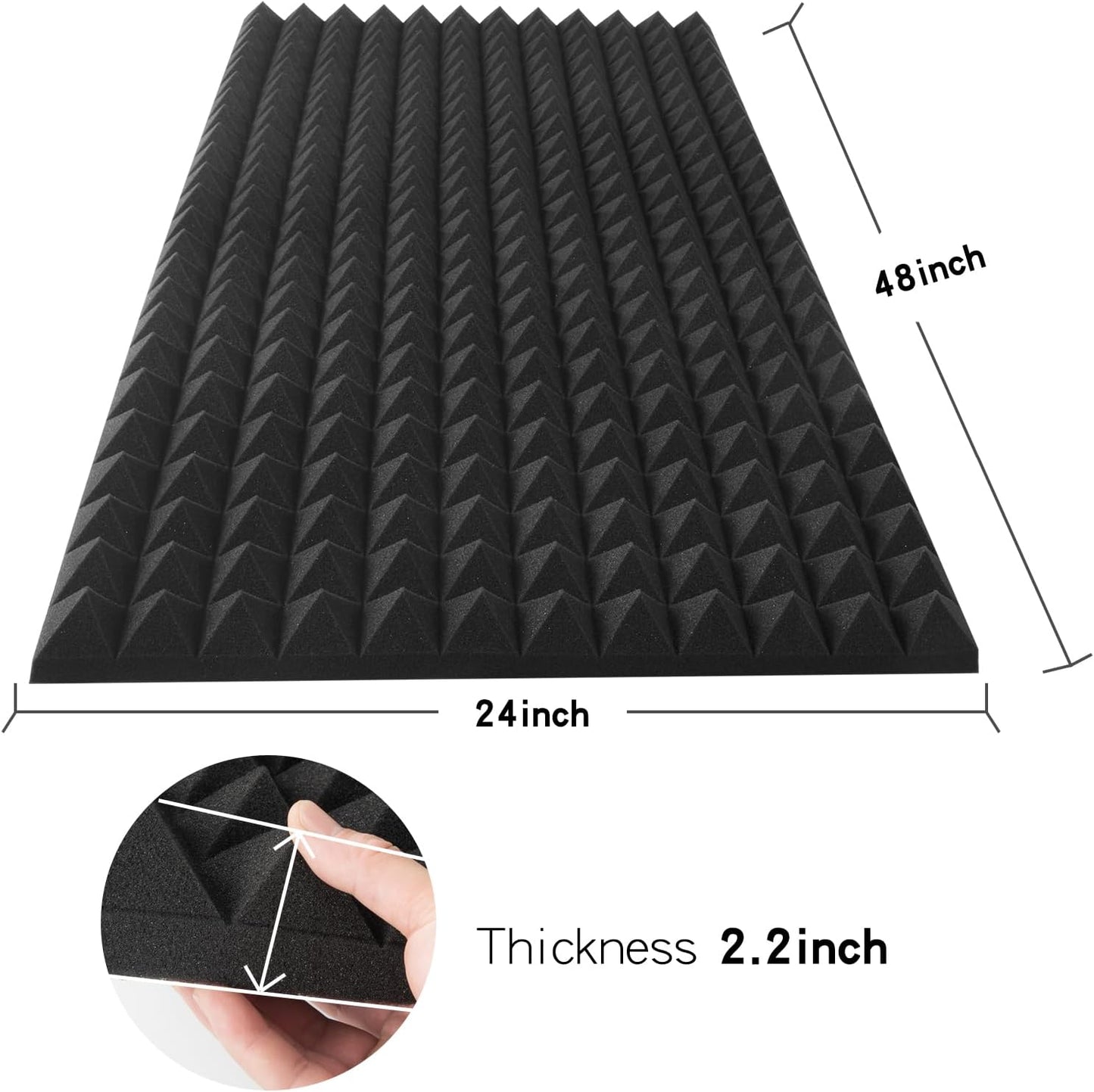 4 Pack pyramid Acoustic Foam Panels, 48 x 24 x 2" Sound Absorbing Panels High Density Studio Wedge Tiles Fire Resistant Acoustic Panels for Home,Office, Recording Room, Studio (Black)
