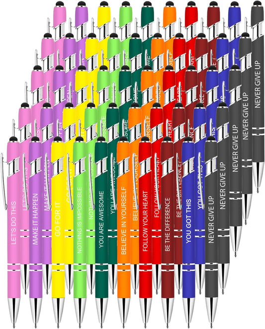 50 Pcs Inspirational Pens Bulk - Motivational Ink Ballpoint Pen with Quotes Stylus Tip Nurse Gifts for School Coworkers Office Supplies Black Ink