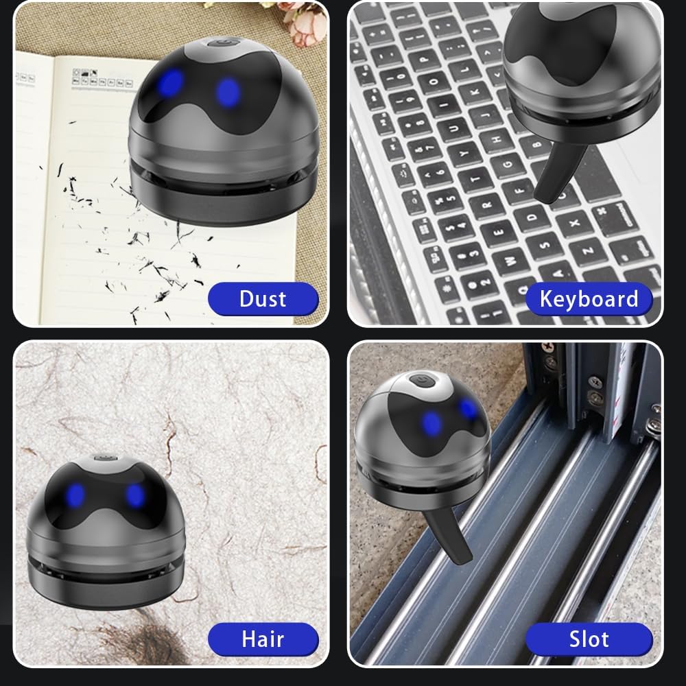 Desktop Vacuum Cleaner Mini,Cordless & Portable,Dust & Crumb Sweeper,Cute Cartoon Robot,USB Type C,Easy to Remove Dust/Hair/Pet Hair/Crumbs on Desktop/Table/Keyboard/Sofa and etc,Lightweight Design