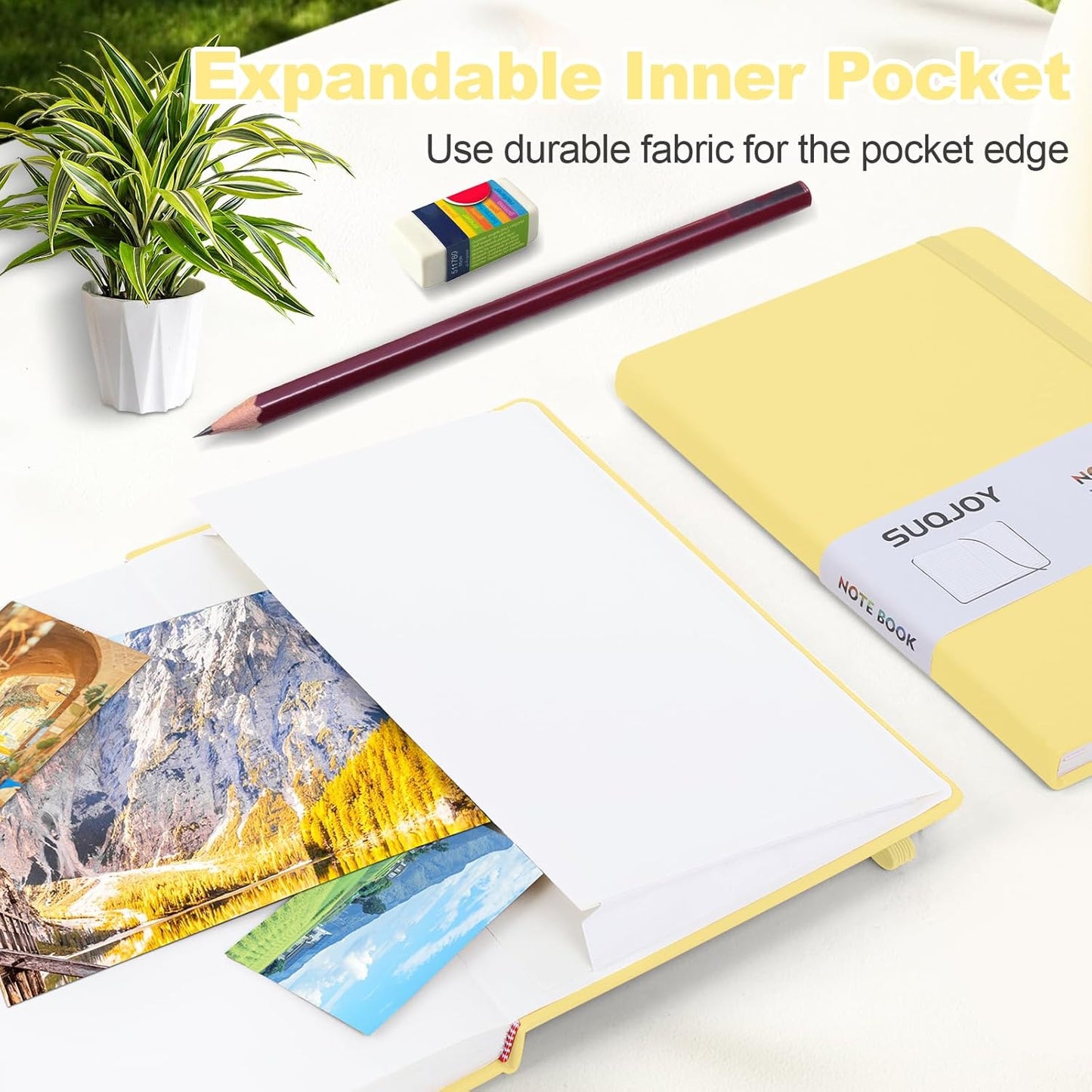 Lined Journal Notebook for Women Men,5.5"x8.3",100 GSM Thick Paper, A5 Hardcover Leather Journaling Notebooks for Writing,Travel,Work & School,College Ruled Notebooks for Note Taking Diary(Yellow)