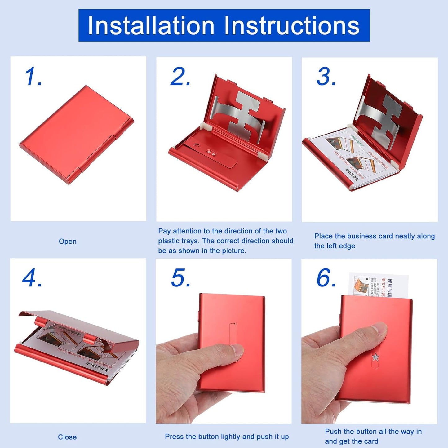 PATIKIL 2 Pcs Business Card Holder, Thumb Drive Business Card Holder Portable Business Card Holders Alloy Slide Out Card Case for Business Meeting, Red