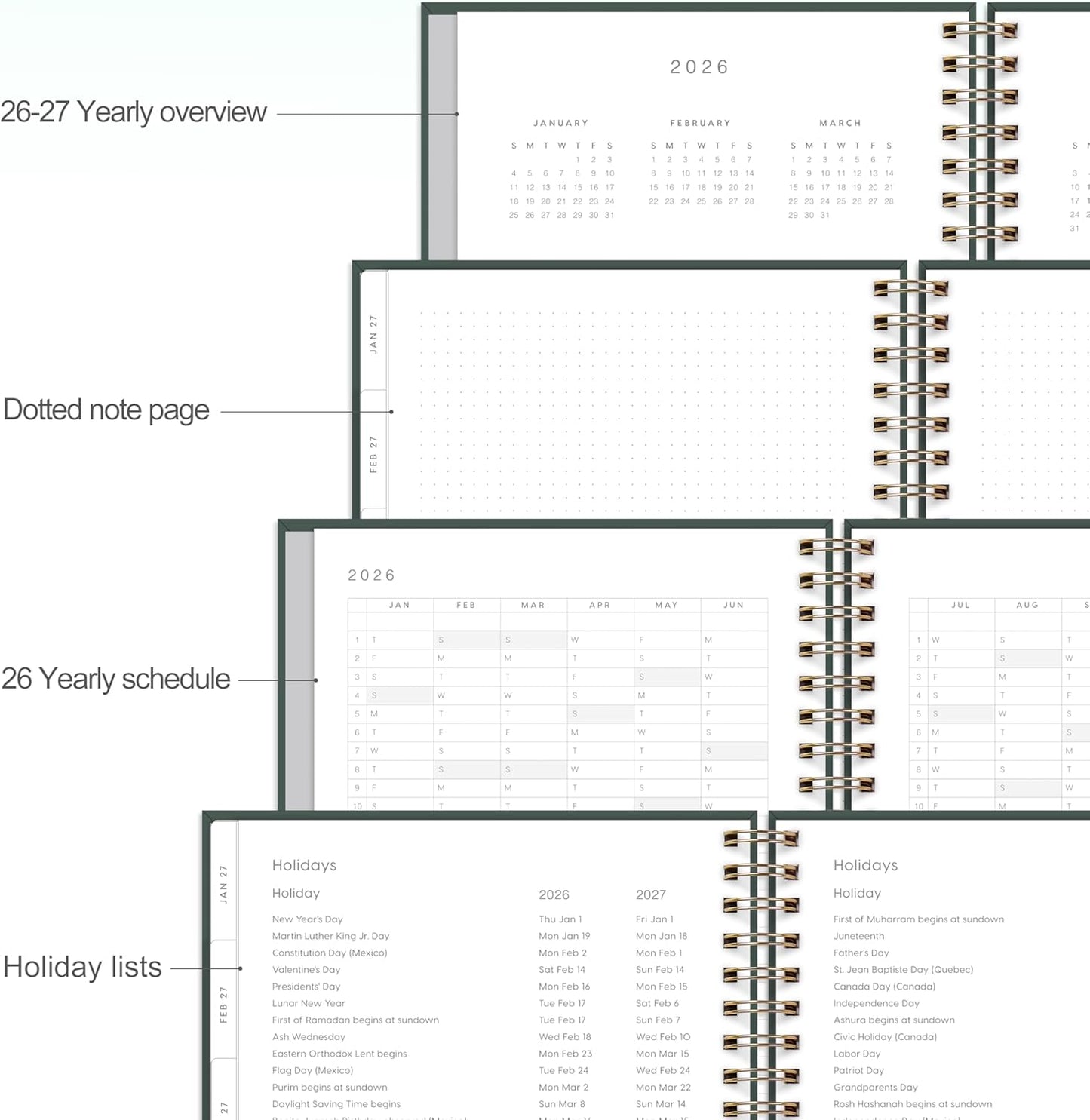 And Per Se 2026 Planner, A4 Size-Daily, Weekly & 18-Monthly Leather Hardcover Planner, Daily Schedule, Monthly Tabs, 100 GSM Thick Paper(Green)