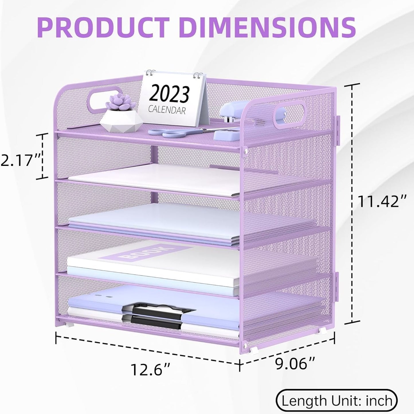 Supeasy 5 Trays Paper Organizer Letter Tray with Handle-Mesh Desk File Organizer, Paper Sorter Desk Organizer for Office, Home or School