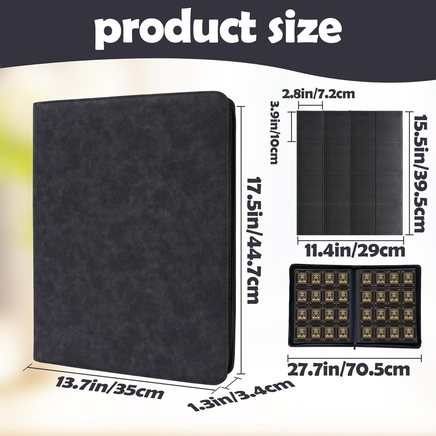 1000+ Pockets Trading Card Binder, 16 Pockets Trading Card Binder Ringless Side Loading Trading Card Album Folder for TCG,MTG,Sports Cards (Black)