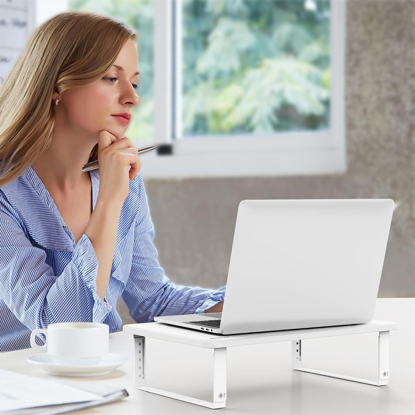 BESIGN MS01 Monitor Stand Riser, Height Adjustable Laptop Stand, Computer Monitor Stand for Monitor, Computer,Laptop,Printer (White)