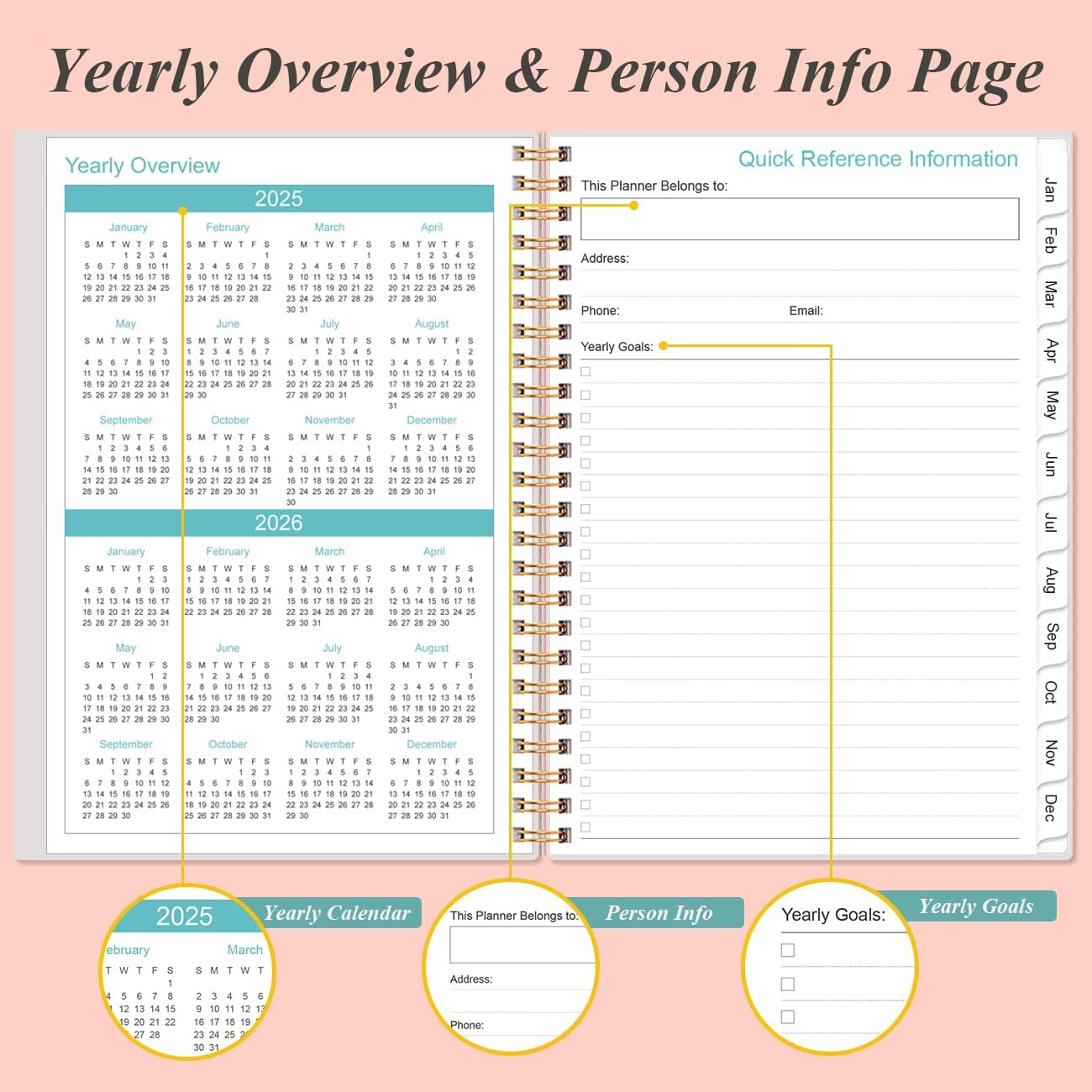 2025-2026 Planner - Academic Planner 2025-2026 from July 2025 - June 2026, Weekly & Monthly Planners Spiral Bound with 12 Monthly Tabs, Inner Pocket, 6.4" x 8.5", Pink