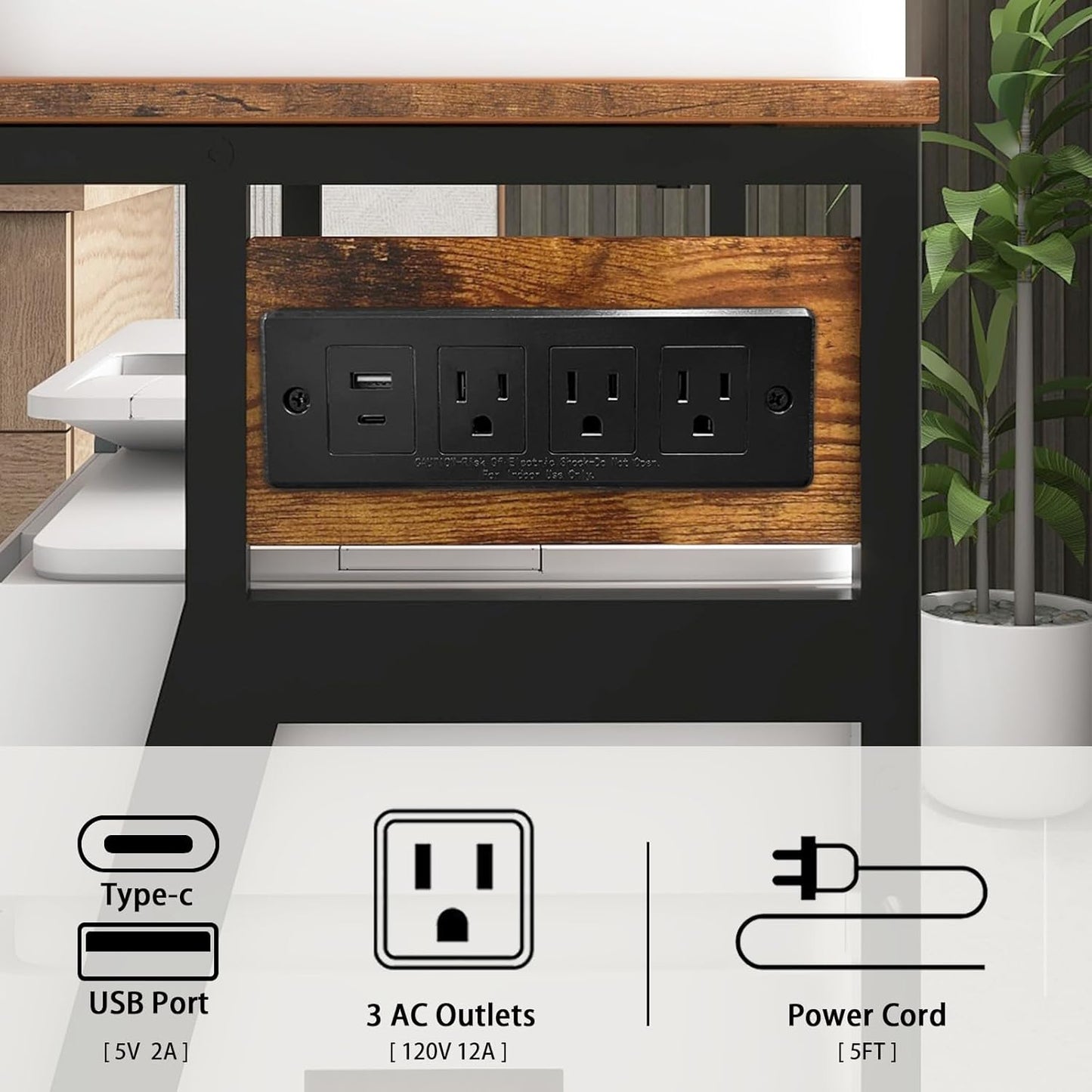 Natwind 19.7"x15.7" Printer Stand,3 Tier Printer Table with Charging Station, Rolling Cart with Adjustable Storage Shelf for Home Office Organization, Stand for Heat Press,3D Printer (Retro)