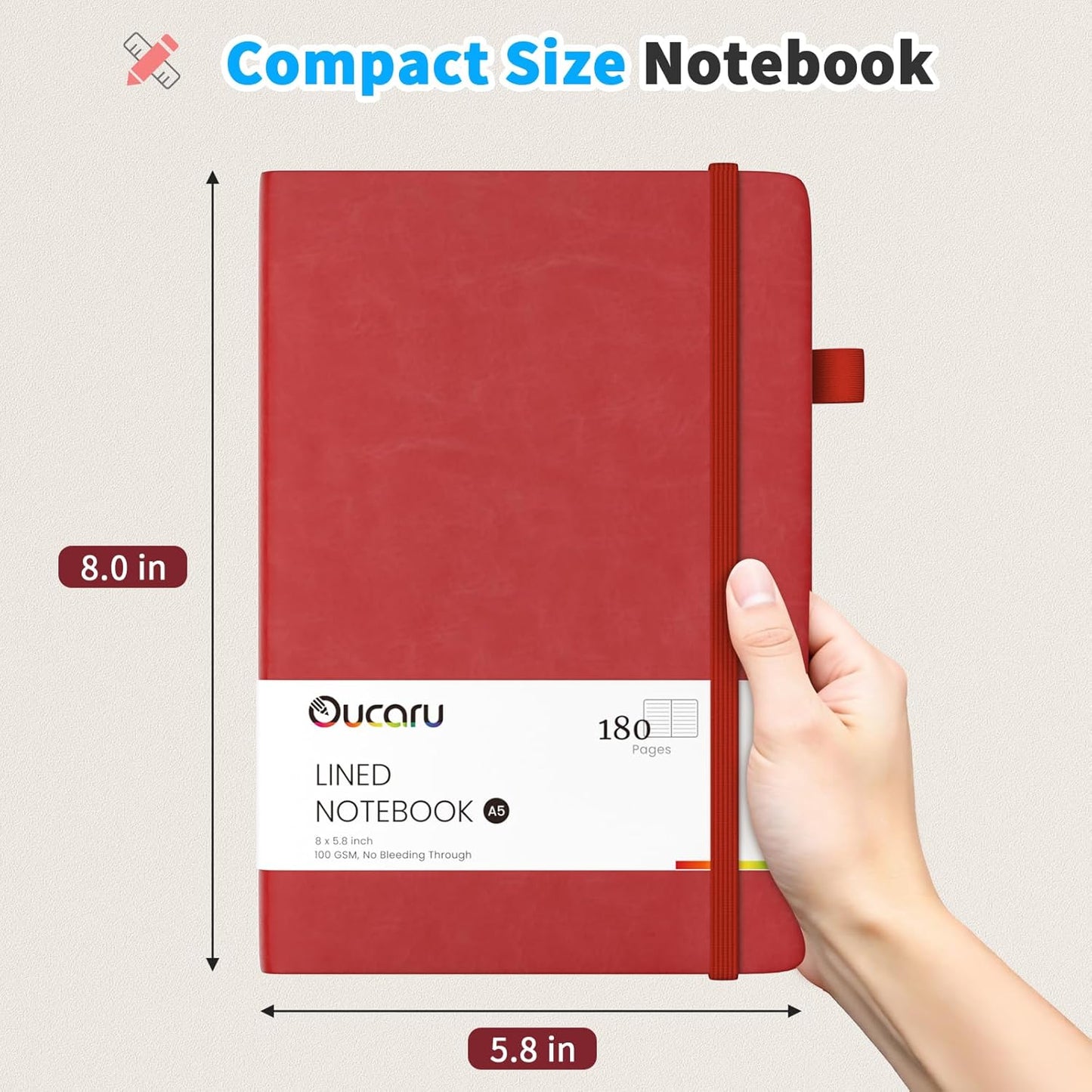 Oucaru Lined Journal Notebook, 4 Pack, 180 Pages, A5 Journals for Writing, 100 GSM Thick Paper, Small Notebooks Daily Journal for Women Men Work, Business, School, Travel Supplies