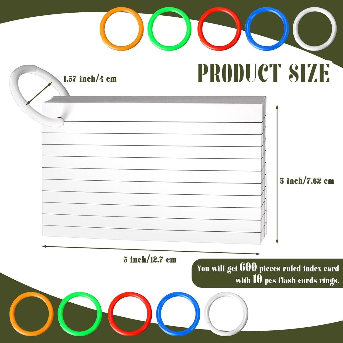 600 PCS White Index Cards Ruled, 3 x 5 Inches Flash Cards with Ring, Note Cards Study Cards for School Learning and To to Lists