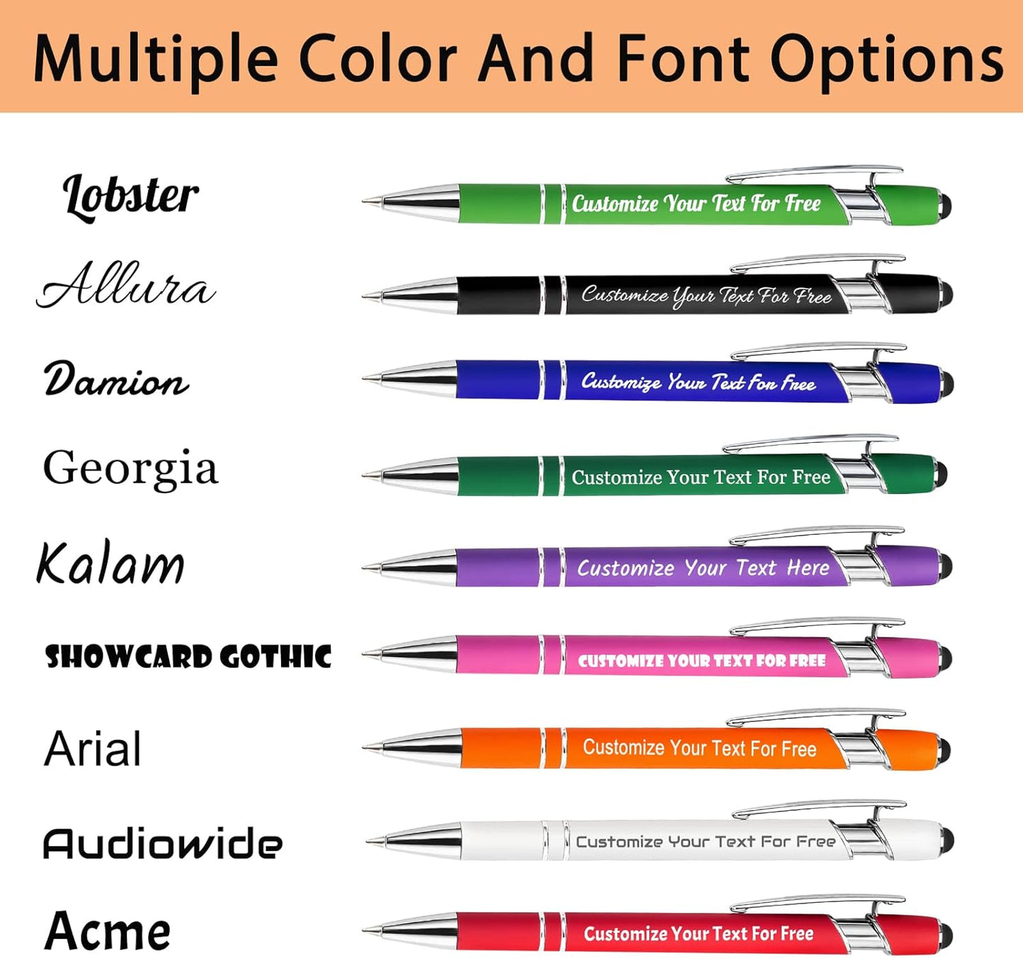 Max 500 Pcs Personalized Pens Bulk, Custom Pens with Free Engraving, Customized Stylus Tip Ballpoint Pen with Your Name Massage Text for School Office Business Graduation Anniversaries-100 Packs