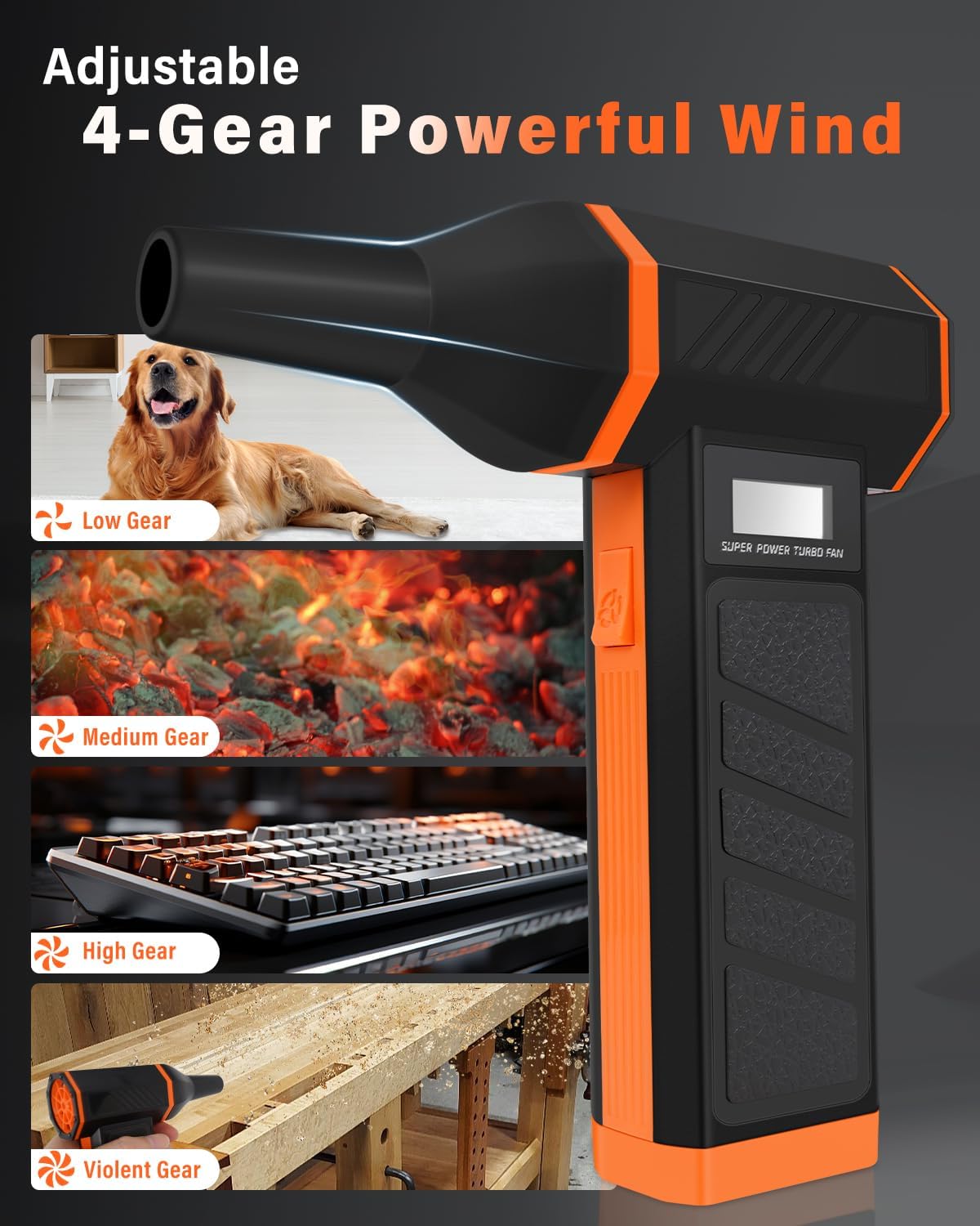 Compressed Air Duster-180000RPM Cordless Air Blower with LED Light, 4-Gear Adjustable Mini Jet Dry Blower with 5000mAh Rechargeable Battery for Computer Keyboard, Laptop, Replaces Compressed Air Cans