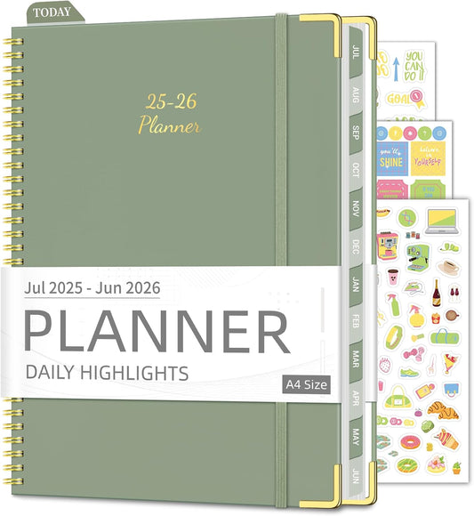 Academic Planner 2025-2026 (8.5" x 11") - Weekly & Monthly Planner (Jul. 2025 - Jun. 2026), Column View Calendar Organizers, Hardcover Agenda Book with Tabs for Office & School, Green