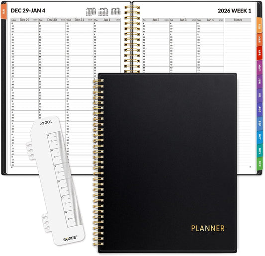 SUNEE 2026 Appointment Planner 15-Minute Time Block – Weekly & Monthly Spiral Organizer with Note Section – Thick Paper, Lay-Flat Bound – 8.5 x 11 for Office, School, Salon, Men & Women, Black