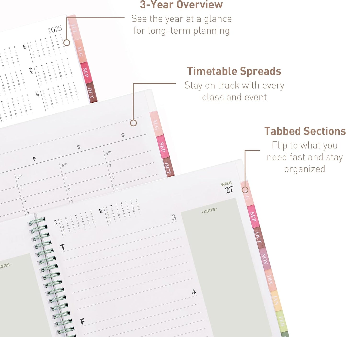 Rileys Academic Planner 2025-2026, Daily, Weekly & Monthly Planner, July 2025 - June 2026, Student Notes Pages, Twin-Wire Binding, Weekly Agenda for School & Work (8.5 x 11-Inches, Green, Deco)