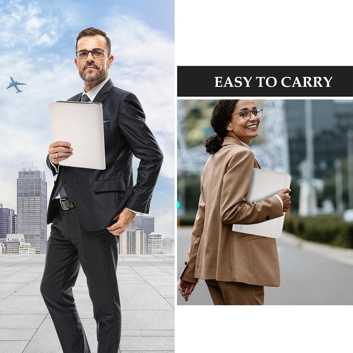 ProCase Portfolio Business Padfolio Folder with Zipper, Conference Meeting Executive File Legal Document Organizer with Pockets Letter Size A4 Writing Pad Notepad Padfolio -Grey