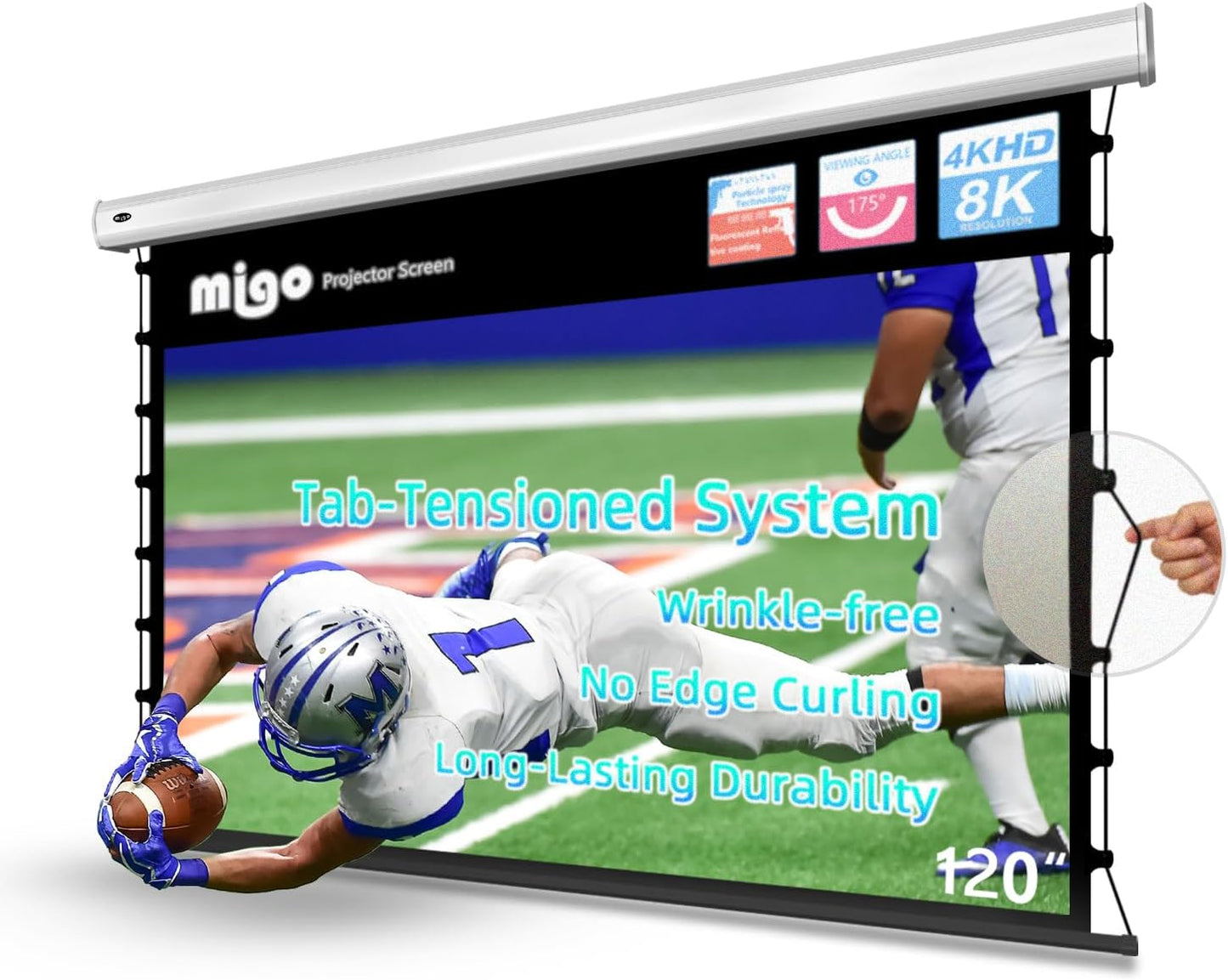 120 Inch Projector Screen Pull Down, 2.0 Gain 4K HD Tab-Tension Motorized Partial Ambient Light Projector Screen Wall/Ceiling Mount for Short Throw Projector Indoor Home Theater Cinema Office