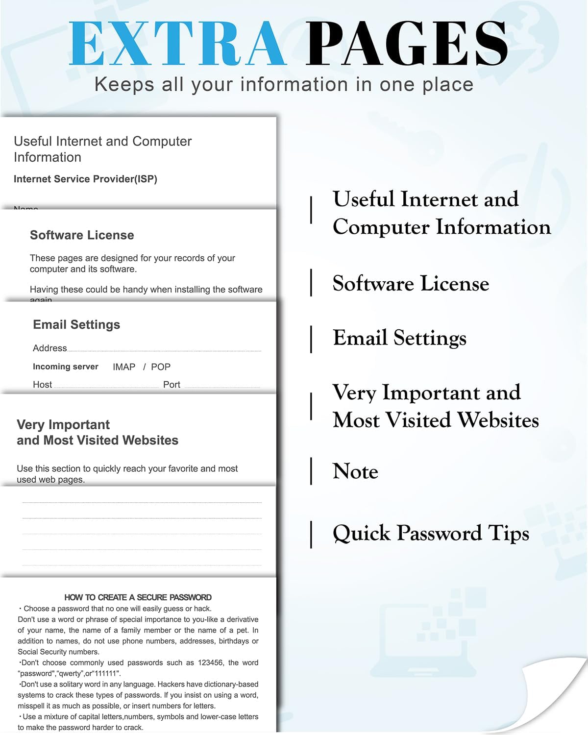 Password Keeper Book with Colorful Alphabetical Tabs, Hardcover Password Log-Book for Internet Password and Website Address, 5.8"×8.4" Password Notebook for Home Office (Blue)