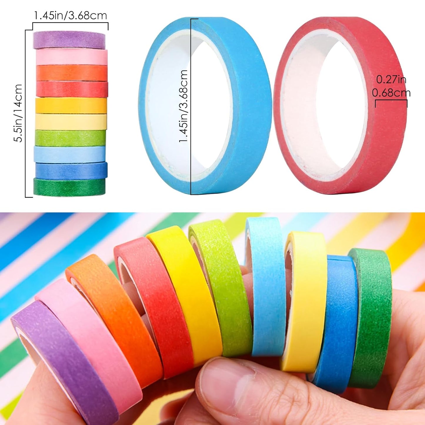 10 Rolls of Color Transparent Tapes,Color Marking Sticker Removable Tags Rainbow Color Handbook Labels,16 Feet Per Roll for Student Teacher Reading,Class Notes,Office Study Supplies