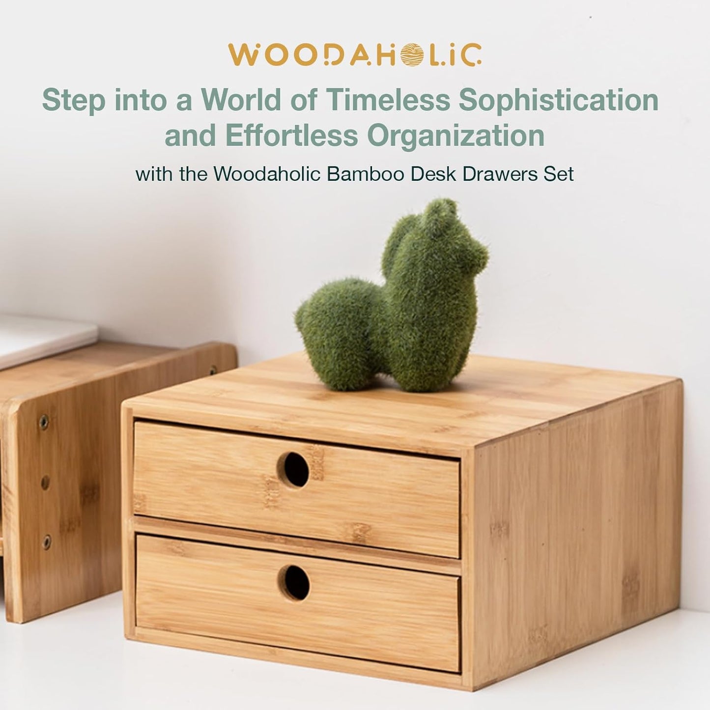 Set of 3 Bamboo Organizer Desktop Drawers - 1, 2, 3 Drawer Storage Organizer Ideal for Desk Accessories, Office Supplies, Makeup Storage & More - Tabletop Wood Box Stackable Drawers