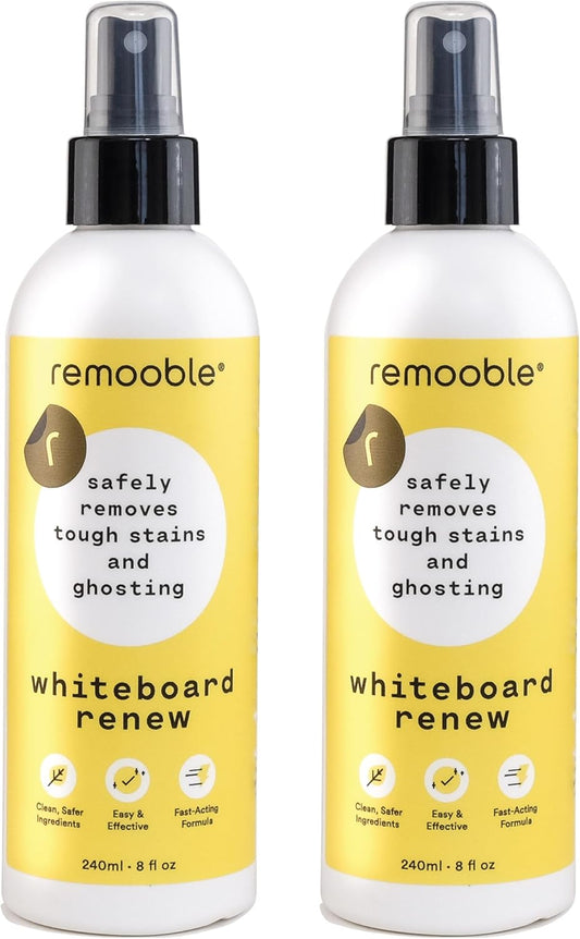 Remooble Dry Erase Whiteboard Cleaner Spray - Safely Removes Tough Stains and Ghosting (2 Pack)