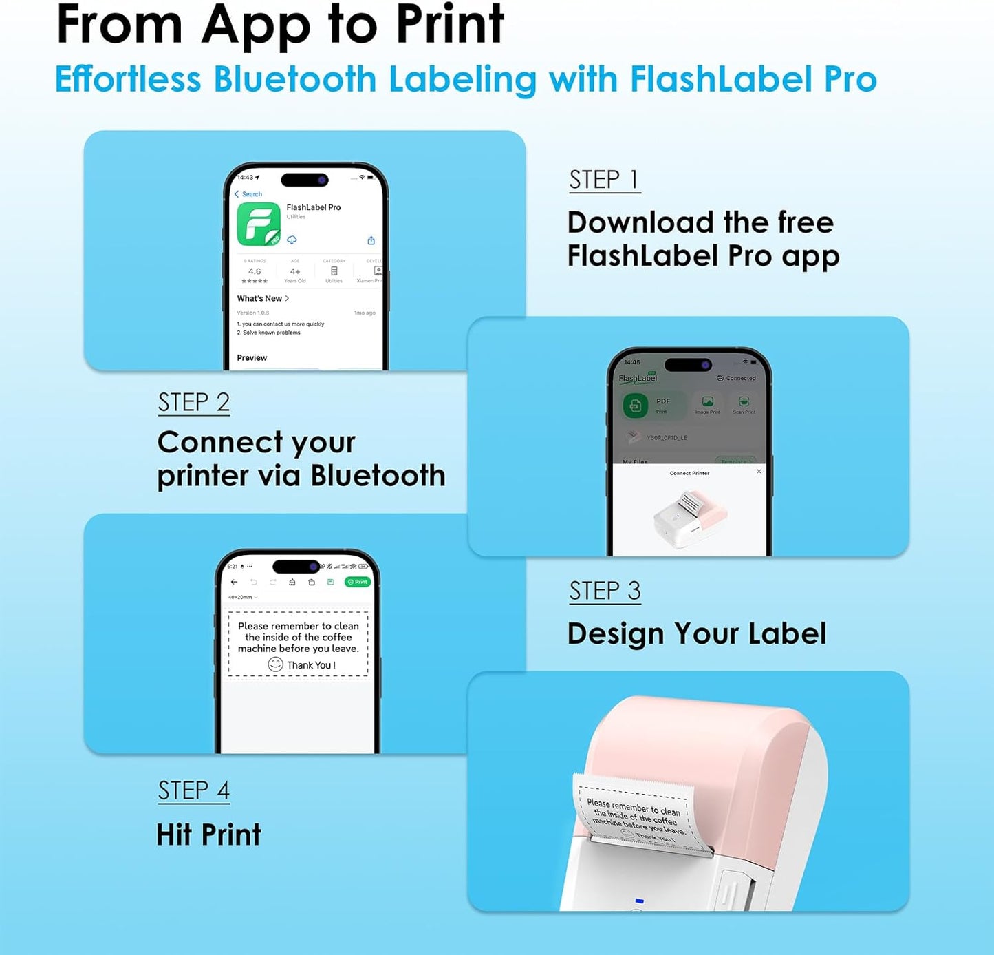 2-inch Label Maker Machine with Tape, Portable Thermal Sticker Maker with 230 Labels, Wireless App & Bluetooth Connectivity for Home,Office,Business & School - Compact Label Machine, Pink