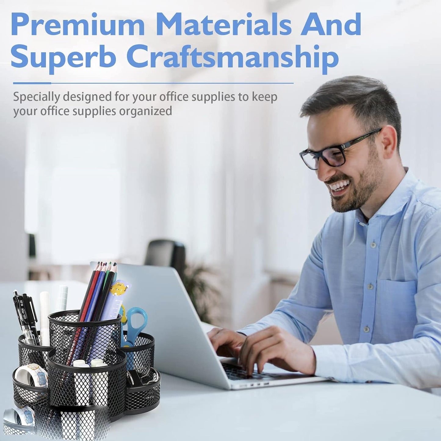 360 Rotatable Metal Mesh Desktop Pen Holder Pencil Holder Pencil Organizer Stationery Organizer Pen Pot Makeup Brush Organizer for Home School Office (Black)