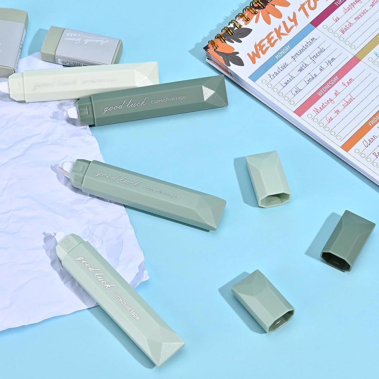 Temiary 5 Pcs White Correction Tapes, Aesthetic Correction Tape Pens Smooth Pull Out, Easy to Use Pen Shaped Applicator for Students School Office Supplies (Green)