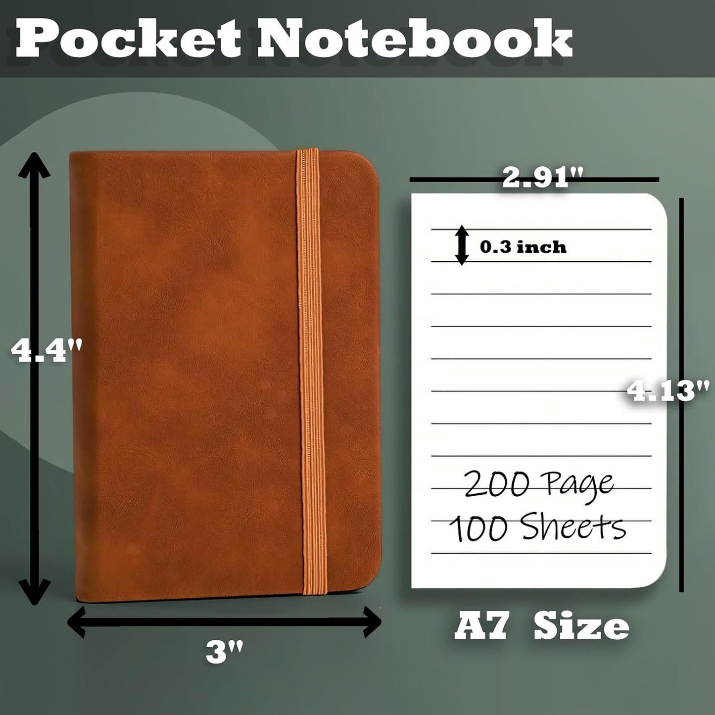 2 Pack Pocket Notebook Small Notebook, 3" x 4.4" Journal Notebook Hardcover with Thick Lined Paper, 200 Pages Leather Cover Mini Journal Notepad (Brown)