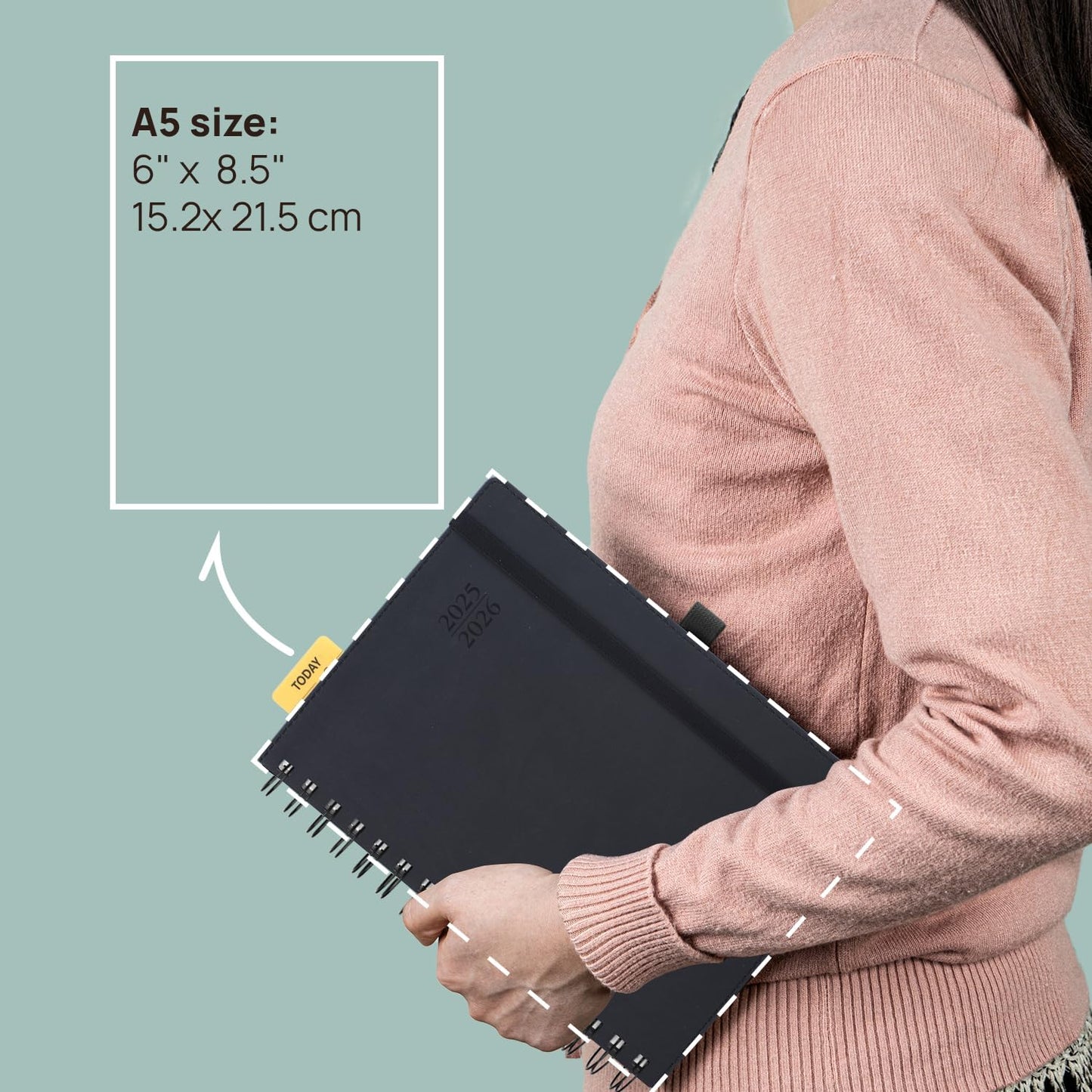 POPRUN Daily Planner 2025-2026 One Page per Day (6'' x 8.5'') with Spiral Bound Leather Soft Cover, Academic Year Appointment Book (Jul.2025 - Jun.2026) with Hourly Slots, Inner Pocket- Cornflower