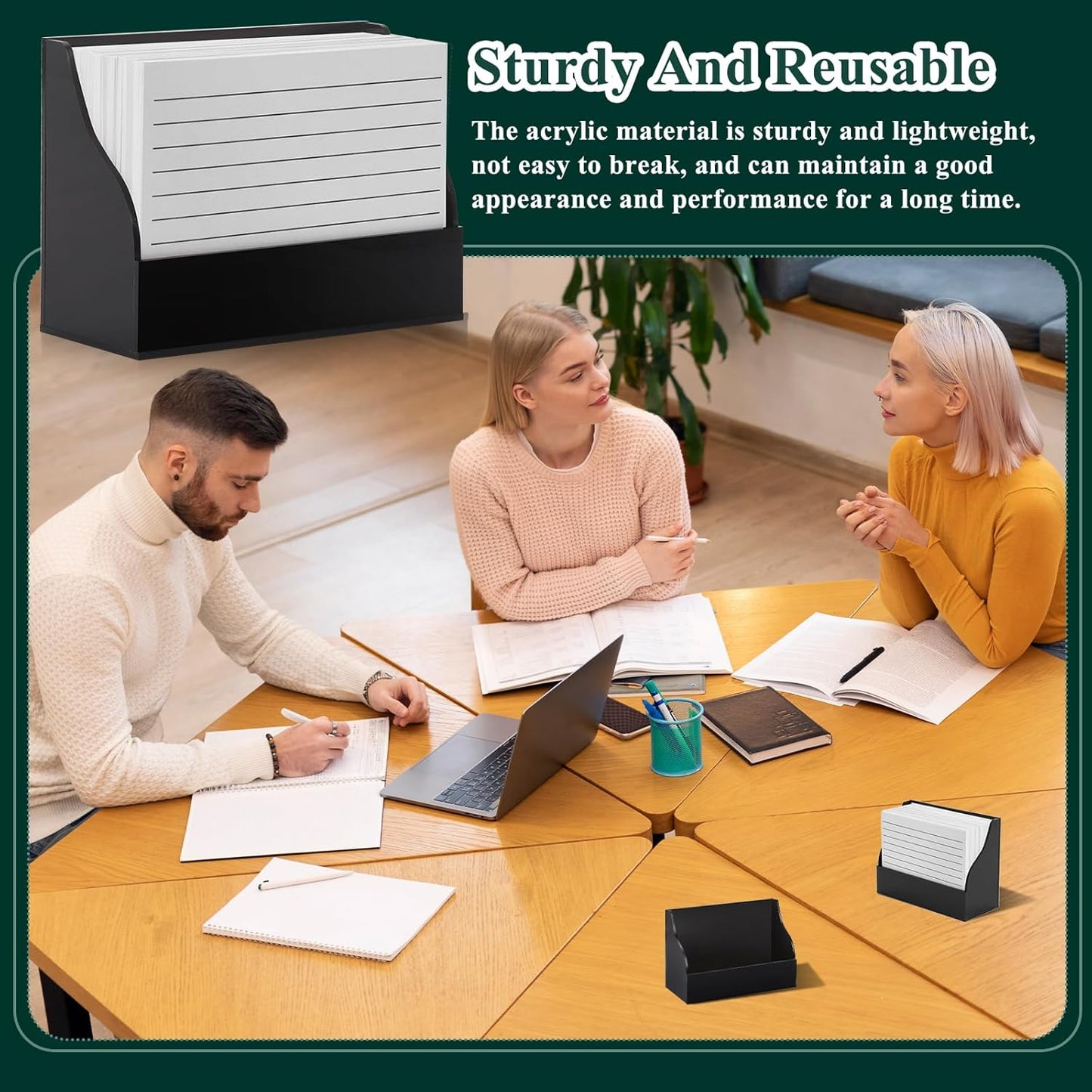 2 Pack Black Index Card Holder 3 X 5 Note Card Organizer Acrylic Index Card Box Flash Card Storage Box Postcard Display Stand Business Card Holder Desktop for Business Office(No Card)