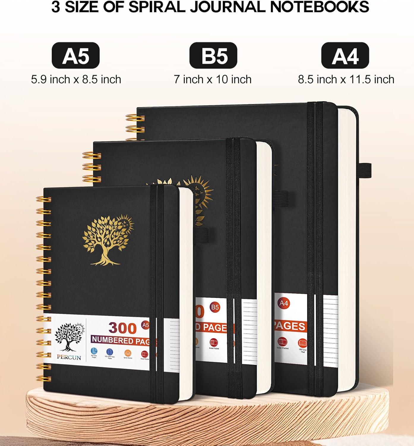 Large Spiral Notebook Journal for Women Men - 300 Numbered Lined Pages, College Ruled,B5 Hardcover Spiral Bound Notebook for School, Work, Note Taking, Writing, Leather Spiral Journal 7"x10"