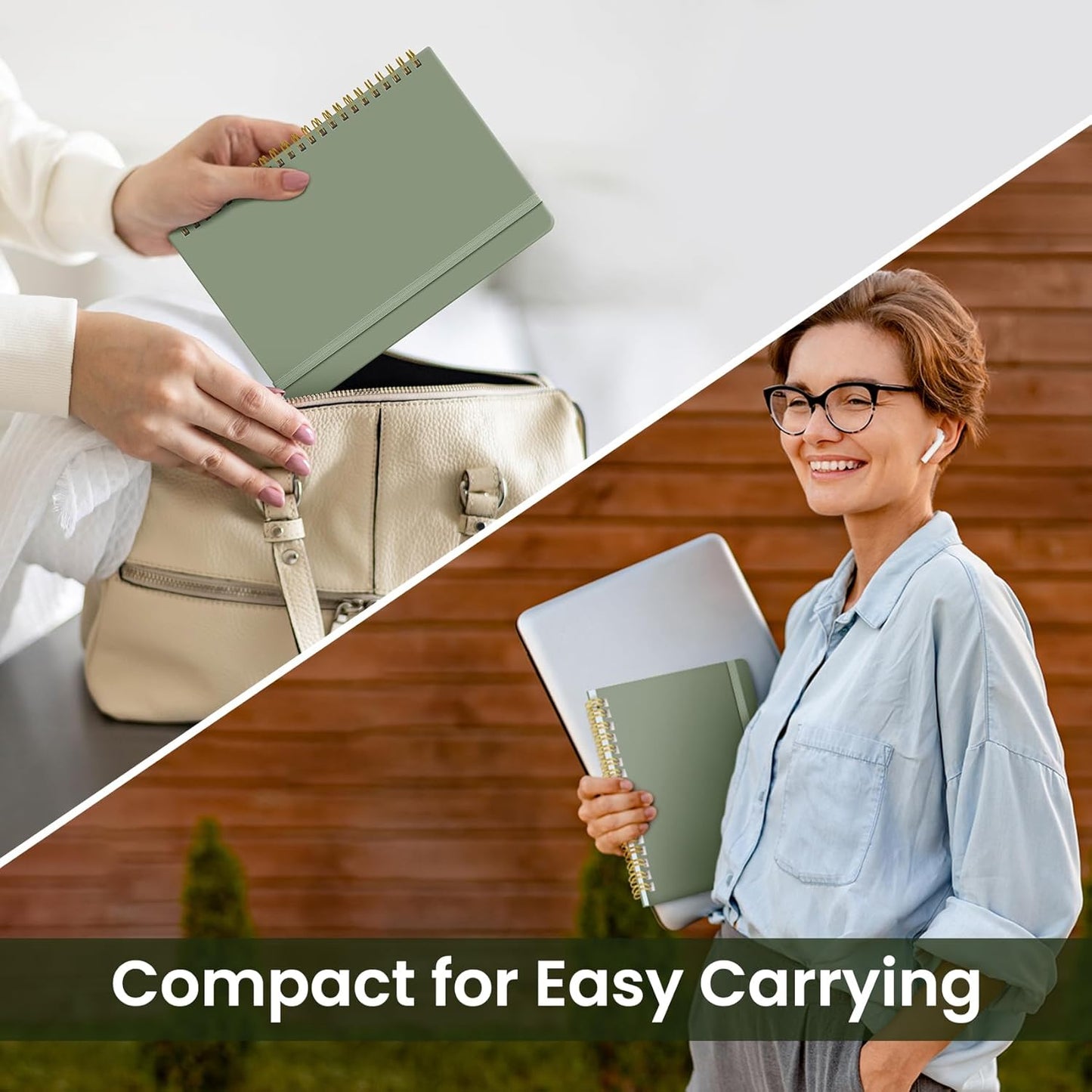 Taja Lined Spiral Journal Notebook for Work, 6 Pack, 140 Pages, College Ruled Hardcover Notebook Journal for Women, 6 Pcs, Journals for Writing, A5(6"x8") - Green