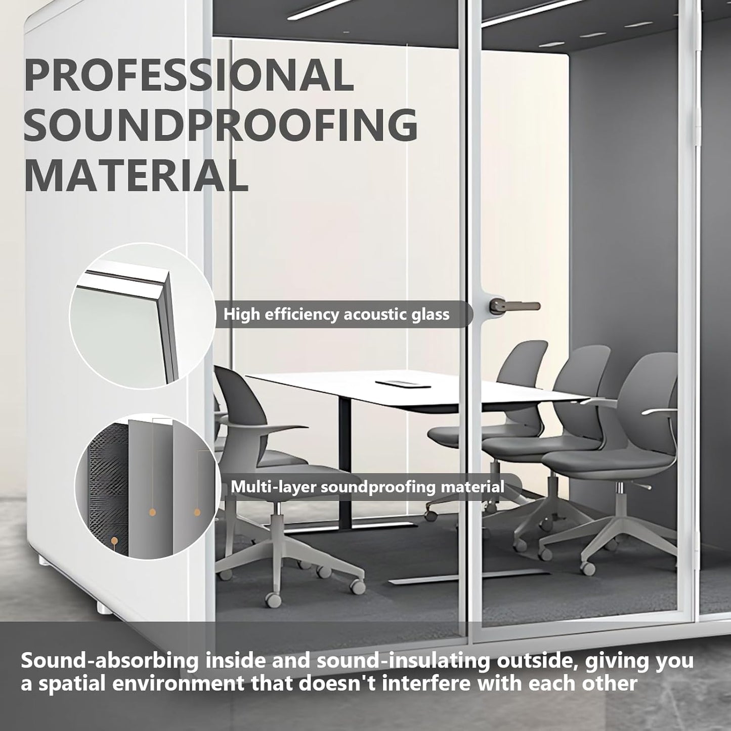 Office Sound Booth with Audio Privacy - Portable Soundproof Booth Includes White Frame with Curved Corners,Soundproof Room with Light,Fans, Magnetic Door Lock for Meeting Room (102.36IN)