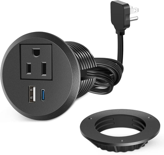2 inch Desk Power Grommet Outlet, Flat Plug Recessed Outlet with 20W USB-C Fast Charging, for Conference Rooms, Office Tables, Furniture, 6FT Cord(ETL Listed)