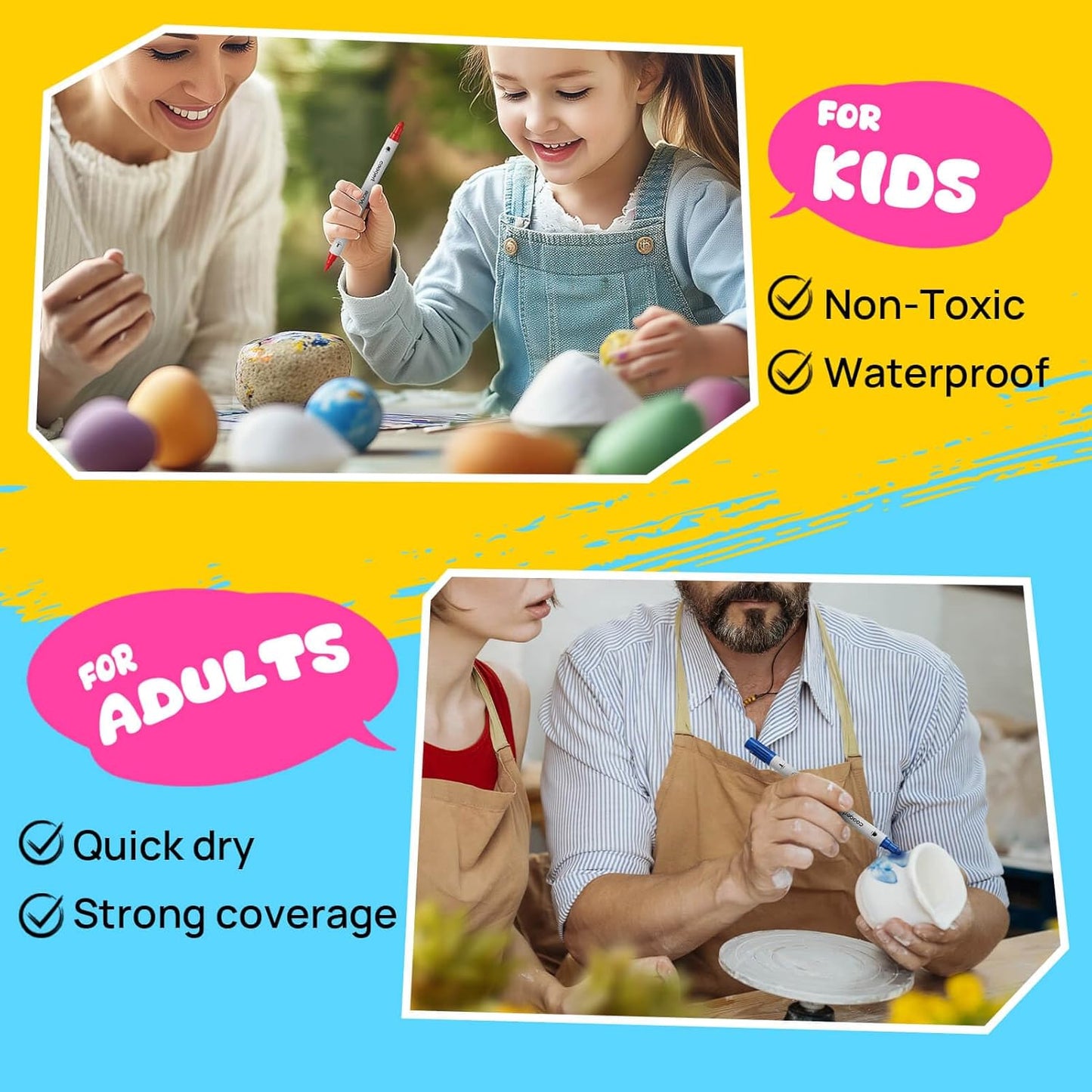 12 Colors Dual Tip Acrylic Paint Markers,Fine Tip and Dot Tip Acrylic Paint Pens For Rock Painting, Canvas, Wood, Glass, Ceramic, Fabric, Plastic, Egg, Art Painting Supplies Kit