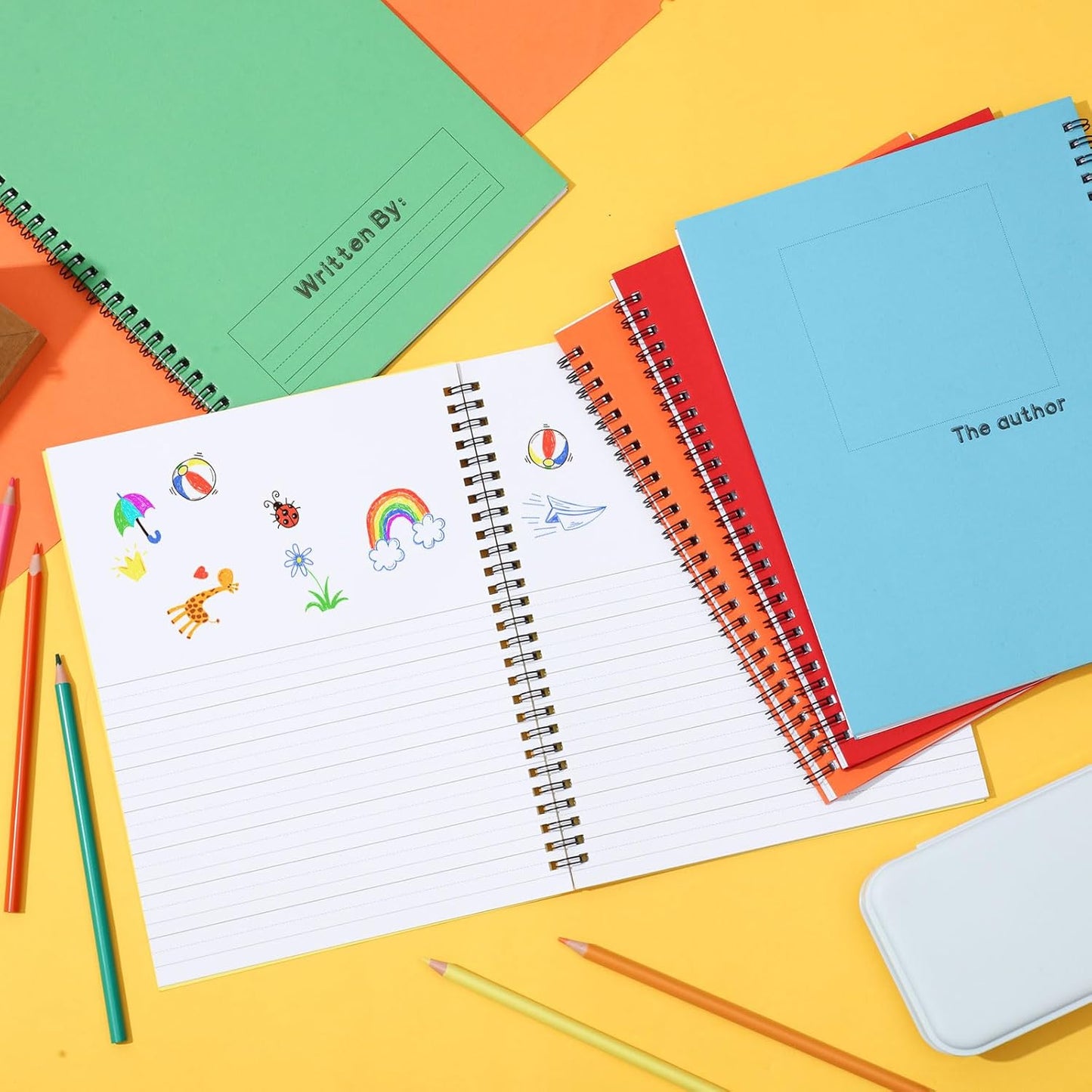 Henoyso 40 Pcs 100/50 Sheets Primary Composition Notebook K-2 Bulk Spiral Primary Journal Drawing Handwriting Practice for Kids Kindergarten 1st 2nd Back to School Supplies (Bright Color,50 Sheets)